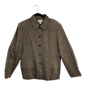 Talbots Womens Wool Coat Blue Beige Houndstooth Buttons Pockets Collar USA 18